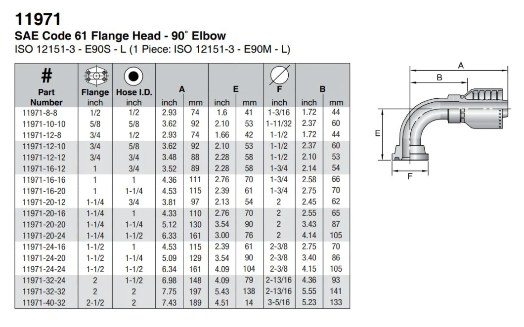 11971 SAE 90 deg Elbow Hydraulic Fitting Flange